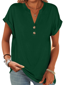 Manon Women's Top – V-Neck Henley Blouse with Buttons, Casual Chic Fluid Fit Summer