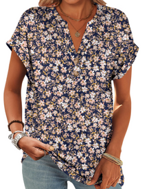 Manon Women's Top – V-Neck Henley Blouse with Buttons, Casual Chic Fluid Fit Summer