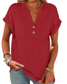 Manon Women's Top – V-Neck Henley Blouse with Buttons, Casual Chic Fluid Fit Summer
