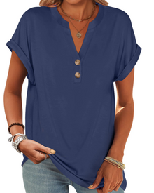 Manon Women's Top – V-Neck Henley Blouse with Buttons, Casual Chic Fluid Fit Summer
