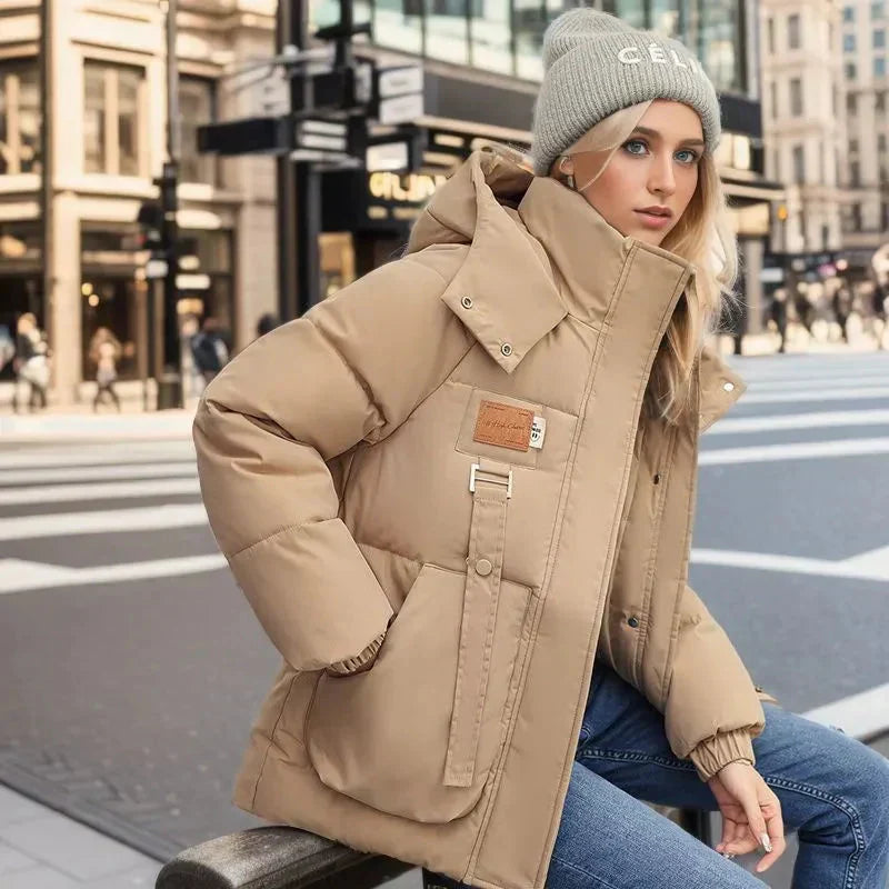 Hainie Waterproof Down Jacket Woman – Warm Winter Coat with Hood & Oversize Cut
