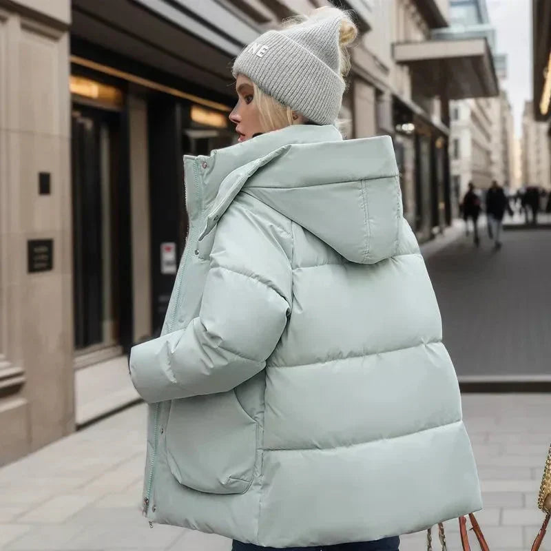 Hainie Waterproof Down Jacket Woman – Warm Winter Coat with Hood & Oversize Cut