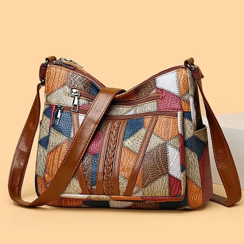Marysol Women's Handbag – Patchwork Leather Bag with Mosaic Design & Practical Compartments
