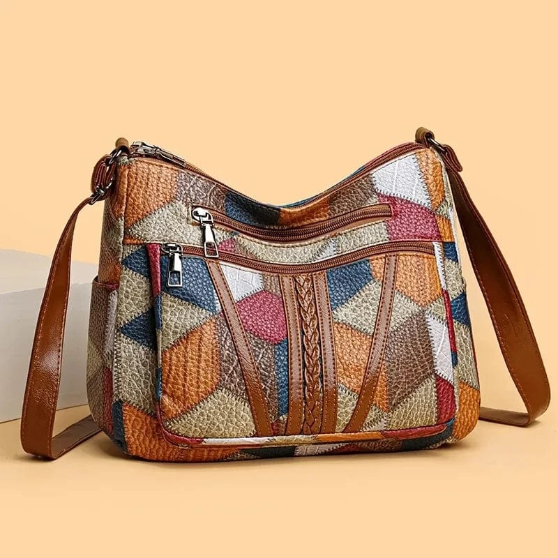 Marysol Women's Handbag – Patchwork Leather Bag with Mosaic Design & Practical Compartments