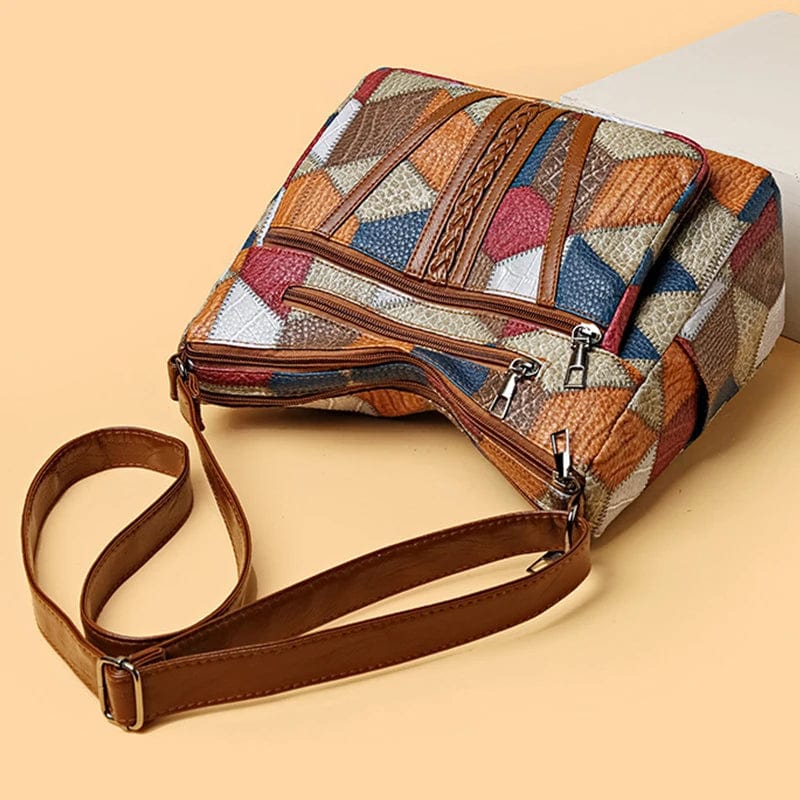 Marysol Women's Handbag – Patchwork Leather Bag with Mosaic Design & Practical Compartments