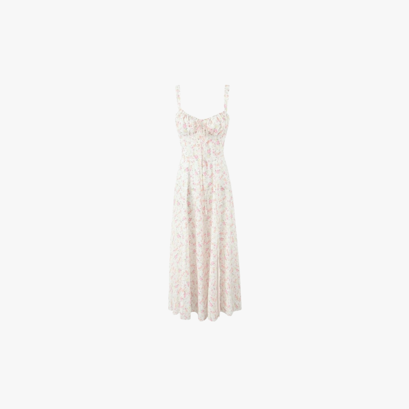 Emelie Midi Dress Women – Romantic Floral Dress with Adjustable Straps & Fitted Waist