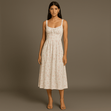Emelie Midi Dress Women – Romantic Floral Dress with Adjustable Straps & Fitted Waist