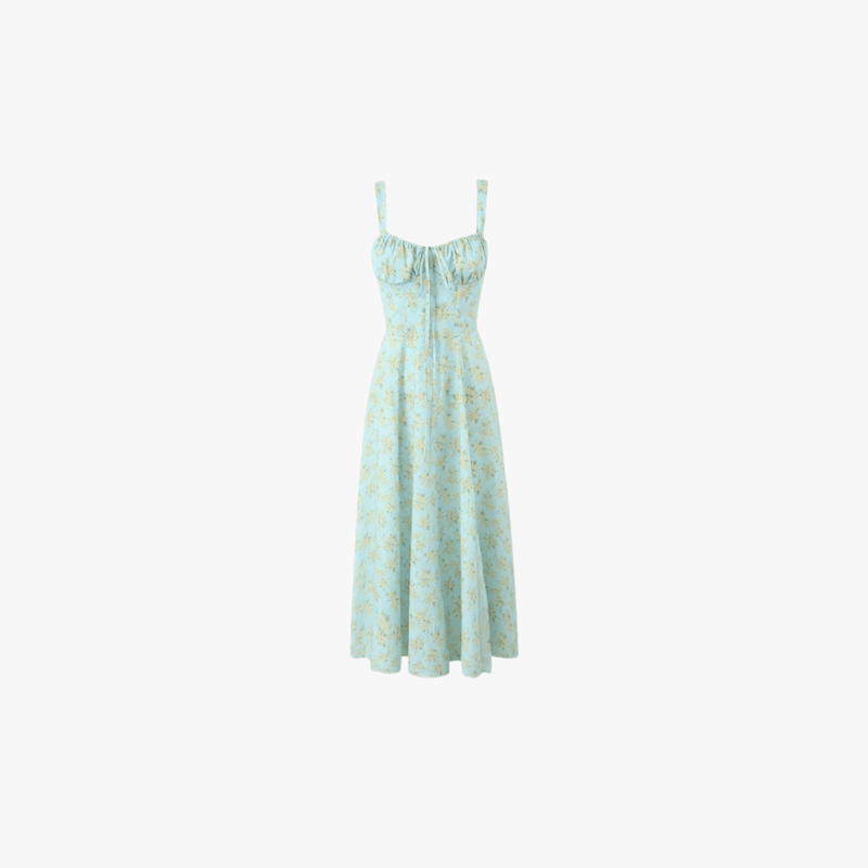 Emelie Midi Dress Women – Romantic Floral Dress with Adjustable Straps & Fitted Waist