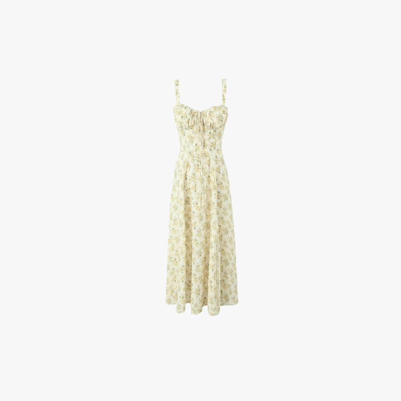 Emelie Midi Dress Women – Romantic Floral Dress with Adjustable Straps & Fitted Waist
