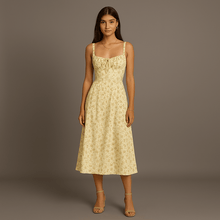 Emelie Midi Dress Women – Romantic Floral Dress with Adjustable Straps & Fitted Waist