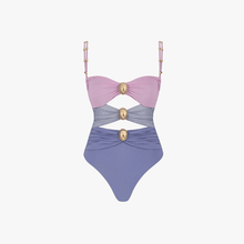 Issa Women's Swimsuit – One-Piece Cutout with Gold Rings & Colorblock Design