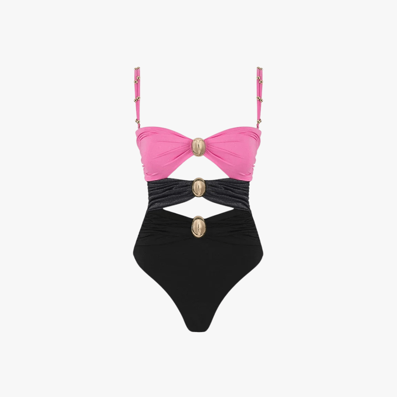 Issa Women's Swimsuit – One-Piece Cutout with Gold Rings & Colorblock Design