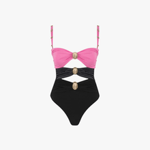 Issa Women's Swimsuit – One-Piece Cutout with Gold Rings & Colorblock Design
