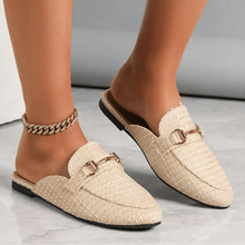 Clayde Moccasins Woman – Woven Mules Without Heel with Golden Chain & Comfort Sole