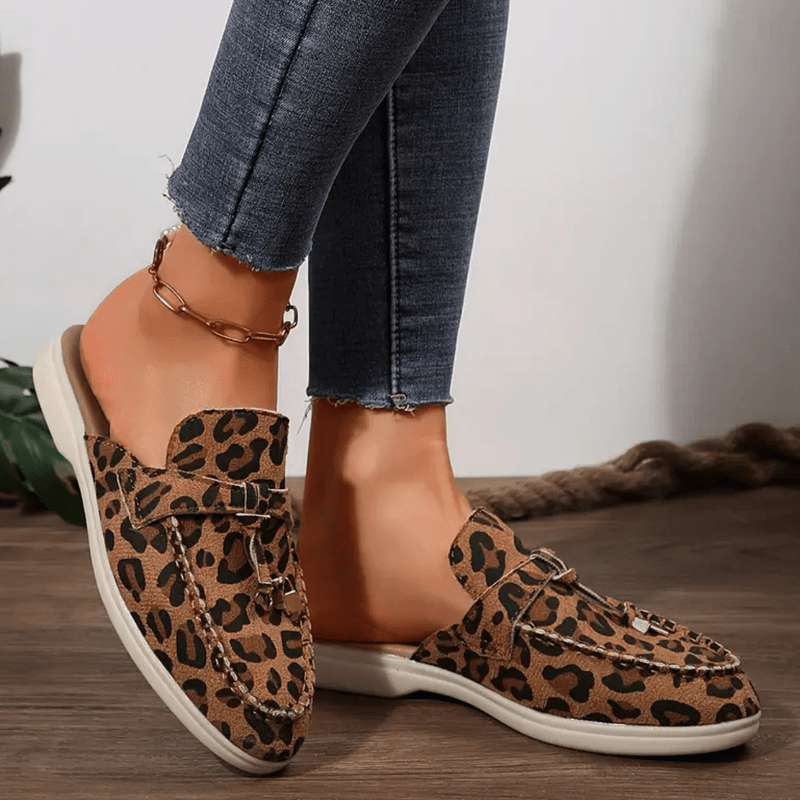 Moira Moccasins Woman – Leopard Mules Without Heel with Soft Sole & Wild Style