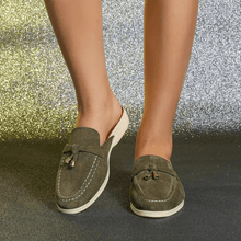 Mori Mocassins Woman – Summer Green Mules with Fringed Detail & Comfortable Sole