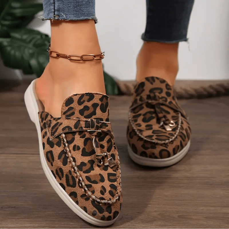 Moira Moccasins Woman – Leopard Mules Without Heel with Soft Sole & Wild Style