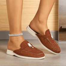 Maris Moccasins Woman – Summer Suede Effect Mules with Pompon Detail & Contrasting Stitching