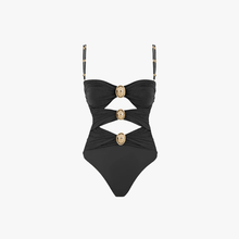 Issa Women's Swimsuit – One-Piece Cutout with Gold Rings & Colorblock Design