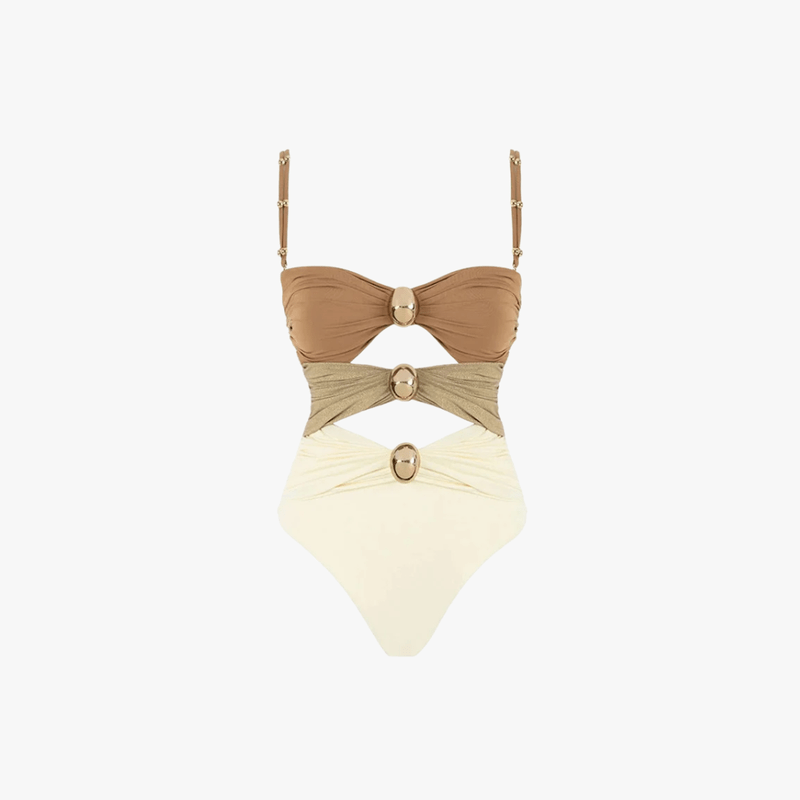 Issa Women's Swimsuit – One-Piece Cutout with Gold Rings & Colorblock Design