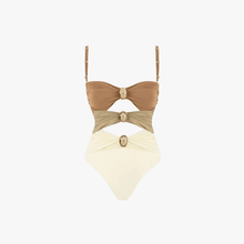 Issa Women's Swimsuit – One-Piece Cutout with Gold Rings & Colorblock Design