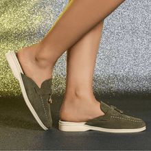 Mori Mocassins Woman – Summer Green Mules with Fringed Detail & Comfortable Sole
