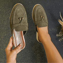 Mori Mocassins Woman – Summer Green Mules with Fringed Detail & Comfortable Sole