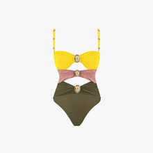 Issa Women's Swimsuit – One-Piece Cutout with Gold Rings & Colorblock Design