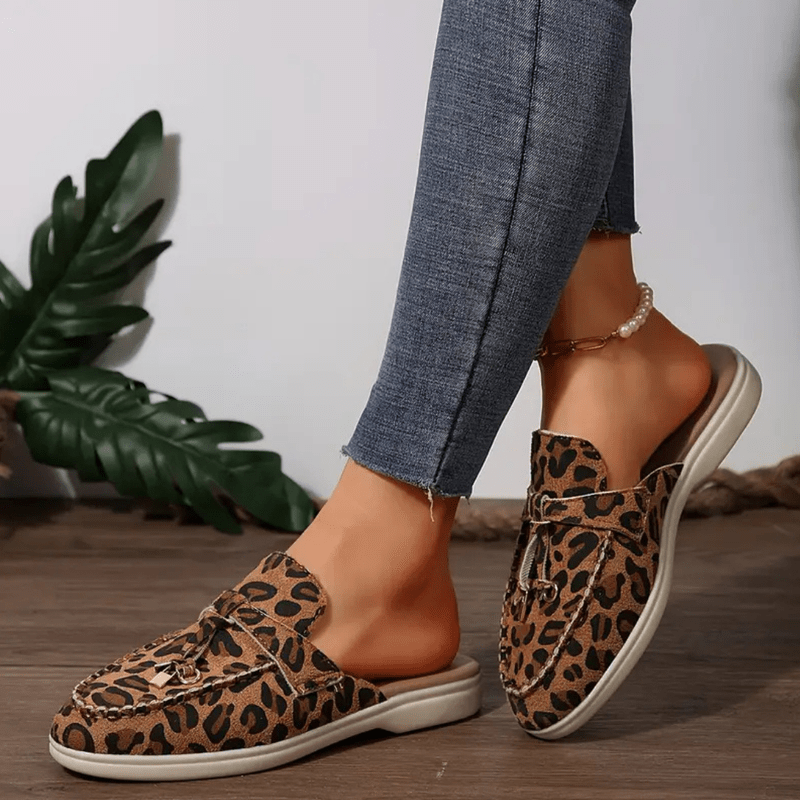 Moira Moccasins Woman – Leopard Mules Without Heel with Soft Sole & Wild Style