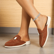 Maris Moccasins Woman – Summer Suede Effect Mules with Pompon Detail & Contrasting Stitching