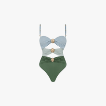 Issa Women's Swimsuit – One-Piece Cutout with Gold Rings & Colorblock Design