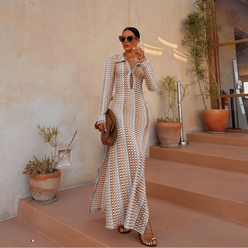 Jennie Long Dress Women – Beach Dress Lace Backless with Flounced Sleeves & Airy Mesh