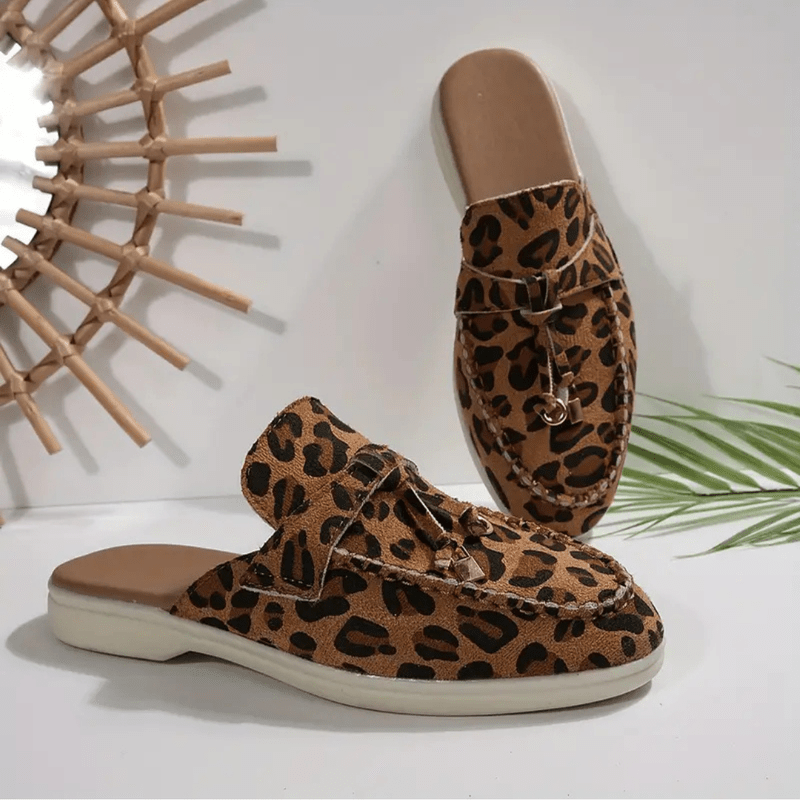 Moira Moccasins Woman – Leopard Mules Without Heel with Soft Sole & Wild Style