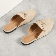 Clayde Moccasins Woman – Woven Mules Without Heel with Golden Chain & Comfort Sole