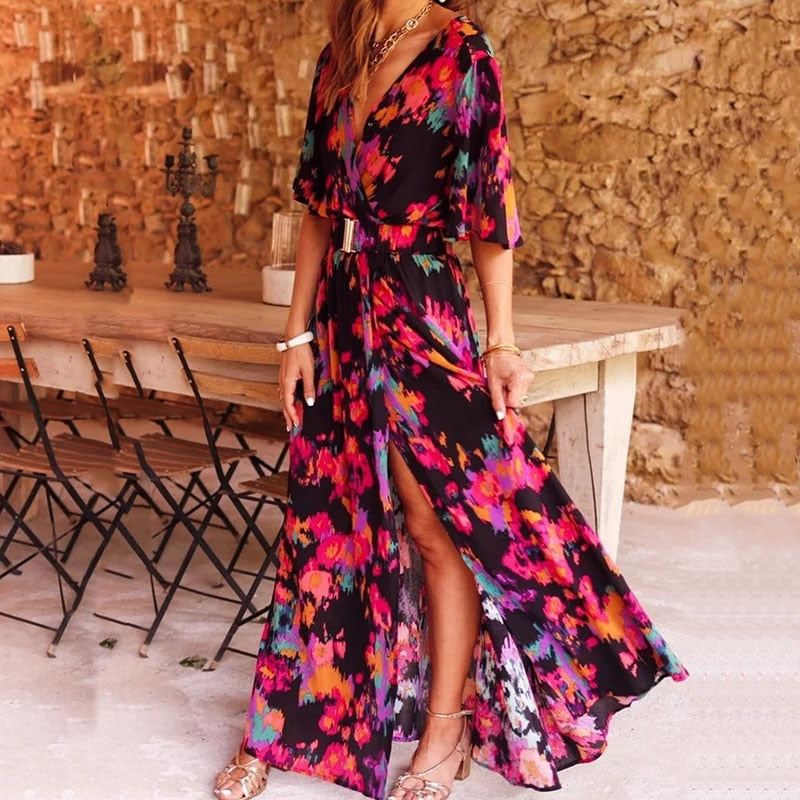Robe Longue Femme Ronja – Elegant Wrap Dress with Flattering Cut & Light Summer Design