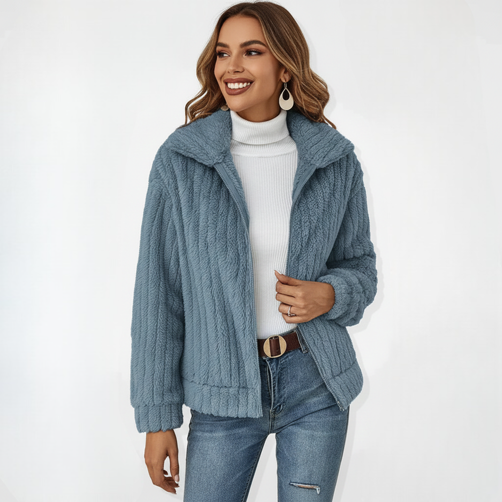 May Long Fleece Vest Women – Elegant and Warm Cardigan with Zip and Pockets