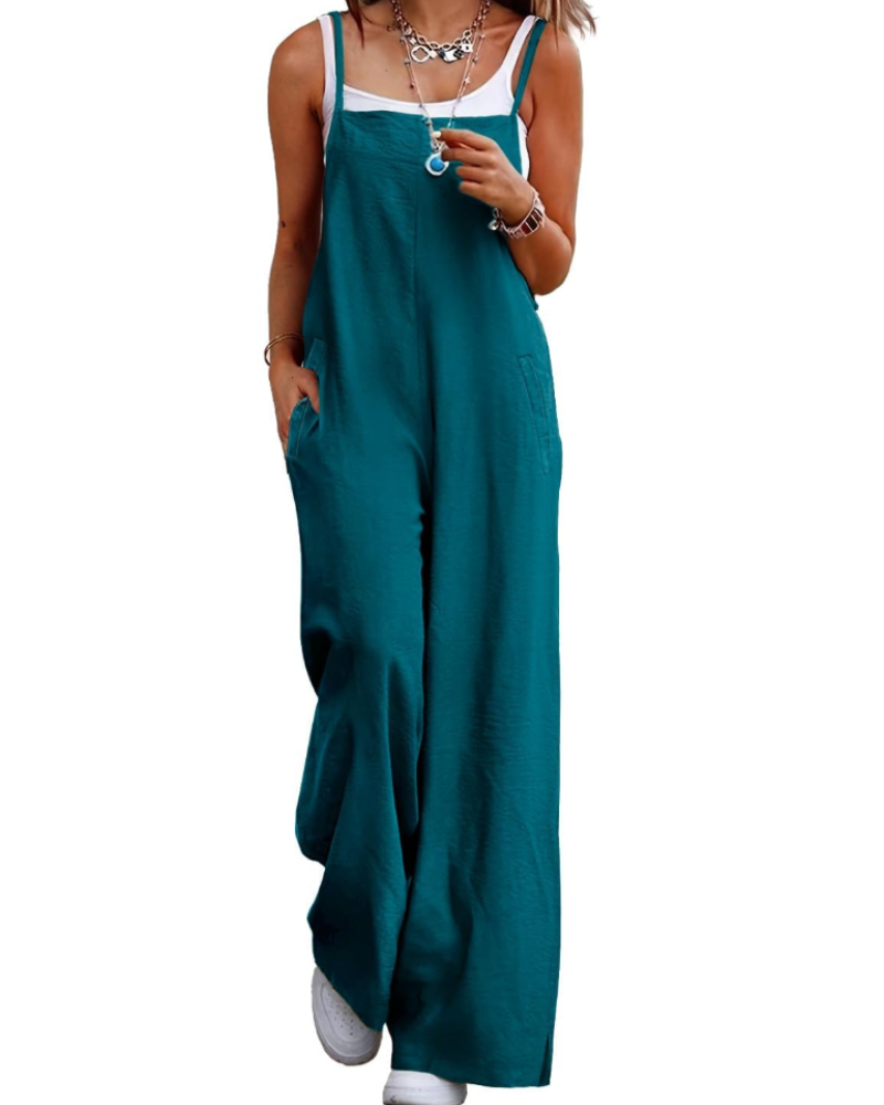 Maya Women's Jumpsuit – Summer Cotton Overalls Loose Fit, Wide-Leg Bohemian Pants with Pockets
