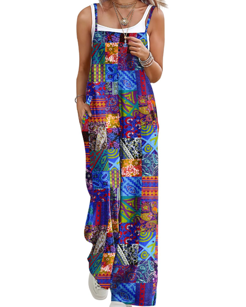 Maya Women's Jumpsuit – Summer Cotton Overalls Loose Fit, Wide-Leg Bohemian Pants with Pockets