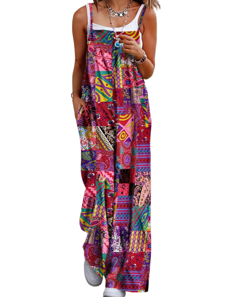 Maya Women's Jumpsuit – Summer Cotton Overalls Loose Fit, Wide-Leg Bohemian Pants with Pockets