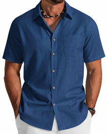 Noah Men's Shirt – Short Sleeve Cotton Lyocell Shirt, Textured Summer Style