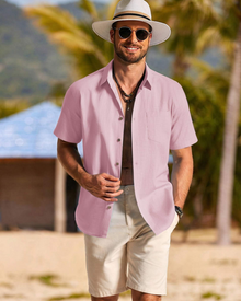 Noah Men's Shirt – Short Sleeve Cotton Lyocell Shirt, Textured Summer Style