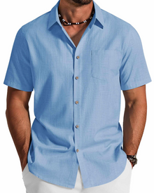 Noah Men's Shirt – Short Sleeve Cotton Lyocell Shirt, Textured Summer Style