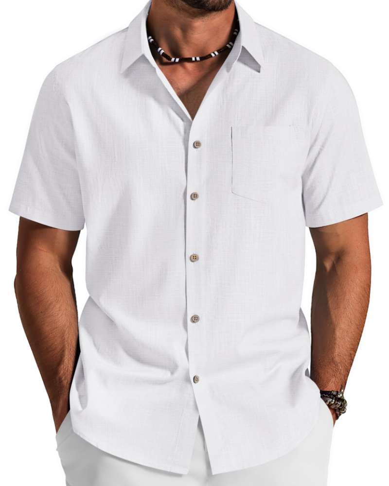 Noah Men's Shirt – Short Sleeve Cotton Lyocell Shirt, Textured Summer Style