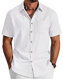 Noah Men's Shirt – Short Sleeve Cotton Lyocell Shirt, Textured Summer Style