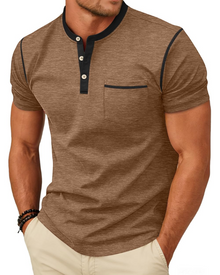 Manny Henley T-Shirt Men – Buttoned Collar Color Block Casual Summer T-Shirt