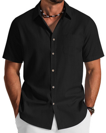 Noah Men's Shirt – Short Sleeve Cotton Lyocell Shirt, Textured Summer Style