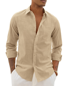 Hugo Men's Shirt – Cotton Linen Long Sleeve Shirt, Light & Casual Chic Style
