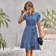 Annabel Summer Dress Women – Light Floral Dress with V-Neckline, Waist Belt & Short Sleeves