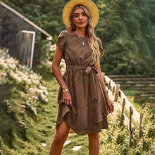 Annabel Summer Dress Women – Light Floral Dress with V-Neckline, Waist Belt & Short Sleeves