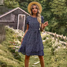 Annabel Summer Dress Women – Light Floral Dress with V-Neckline, Waist Belt & Short Sleeves